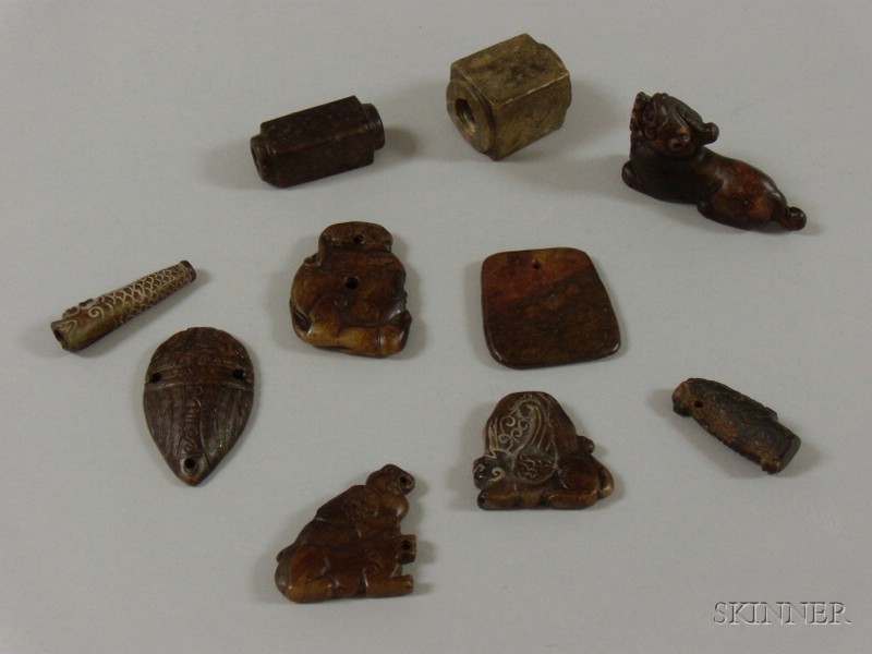 Appraisal: Ten Assorted Carved Hardstone Pendants and Other Items of various