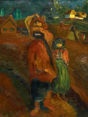 Appraisal: OIL ON CANVAS OF RUSSIAN VILLAGERS Oil painting on canvas