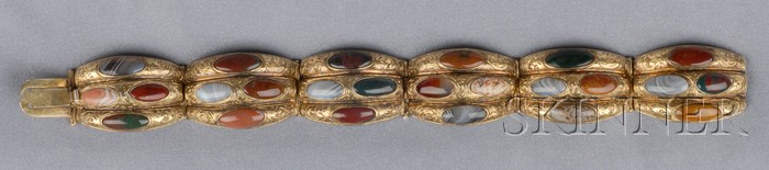 Appraisal: Victorian Scottish Agate Bracelet the arched links set with variously