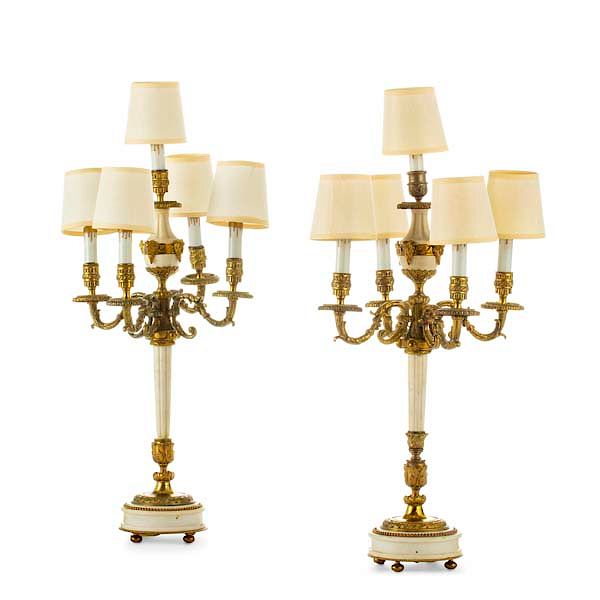 Appraisal: Two Louis XVI style five light candelabra Two Louis XVI