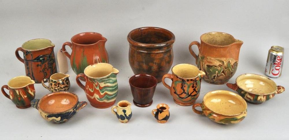 Appraisal: Group French Jasper Glazed Country Pottery comprising nine pitchers three