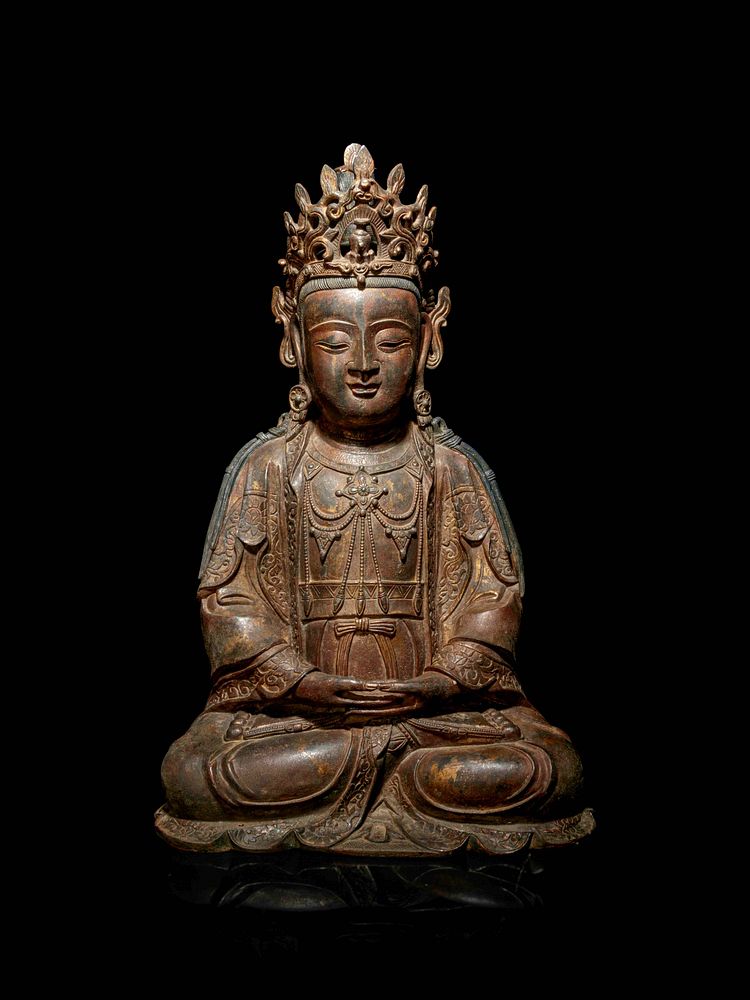 Appraisal: A Large Bronze Figure of Seated Guanyin Height in cm