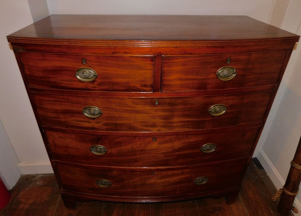 Appraisal: PERIOD BOW FRONT CHEST Antique English mahogany bow front chest