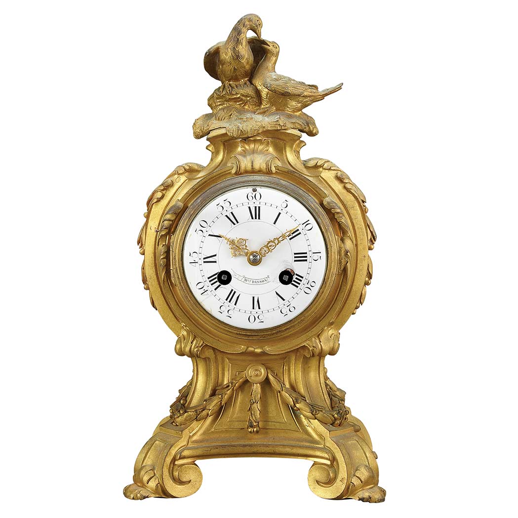 Appraisal: Transitional Louis XV XVI Style Gilt-Bronze Mantel Clock Henry Dasson