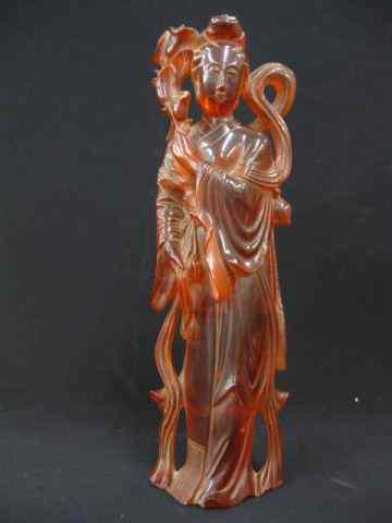 Appraisal: Chinese Carved Cherry Amber Figurineof a goddess '' tall