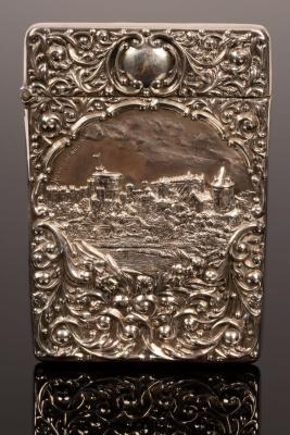 Appraisal: A castle top embossed silver visiting card case Crisford Norris