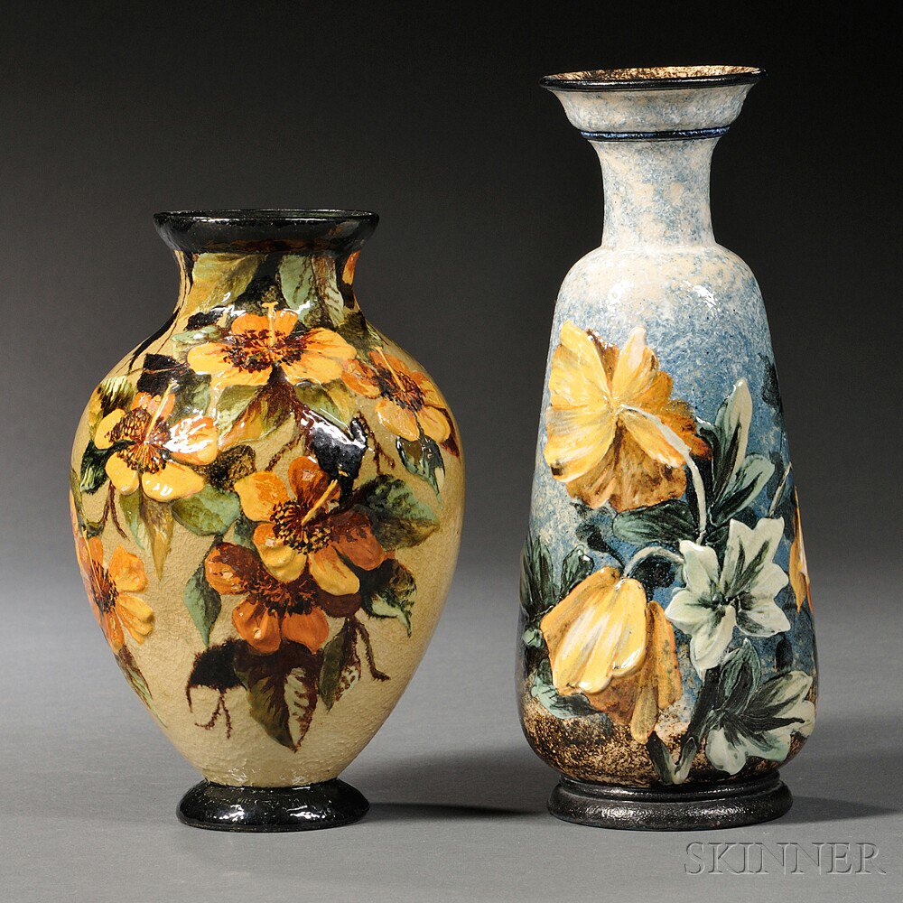 Appraisal: Two Doulton Impasto Vases England c and each polychrome enameled