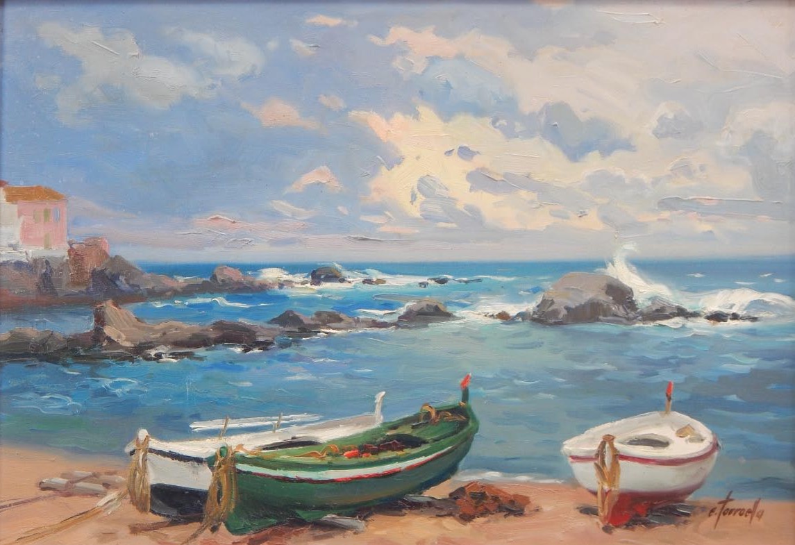 Appraisal: Ezequiel Torroella - Beached boats oil on canvas signed cm