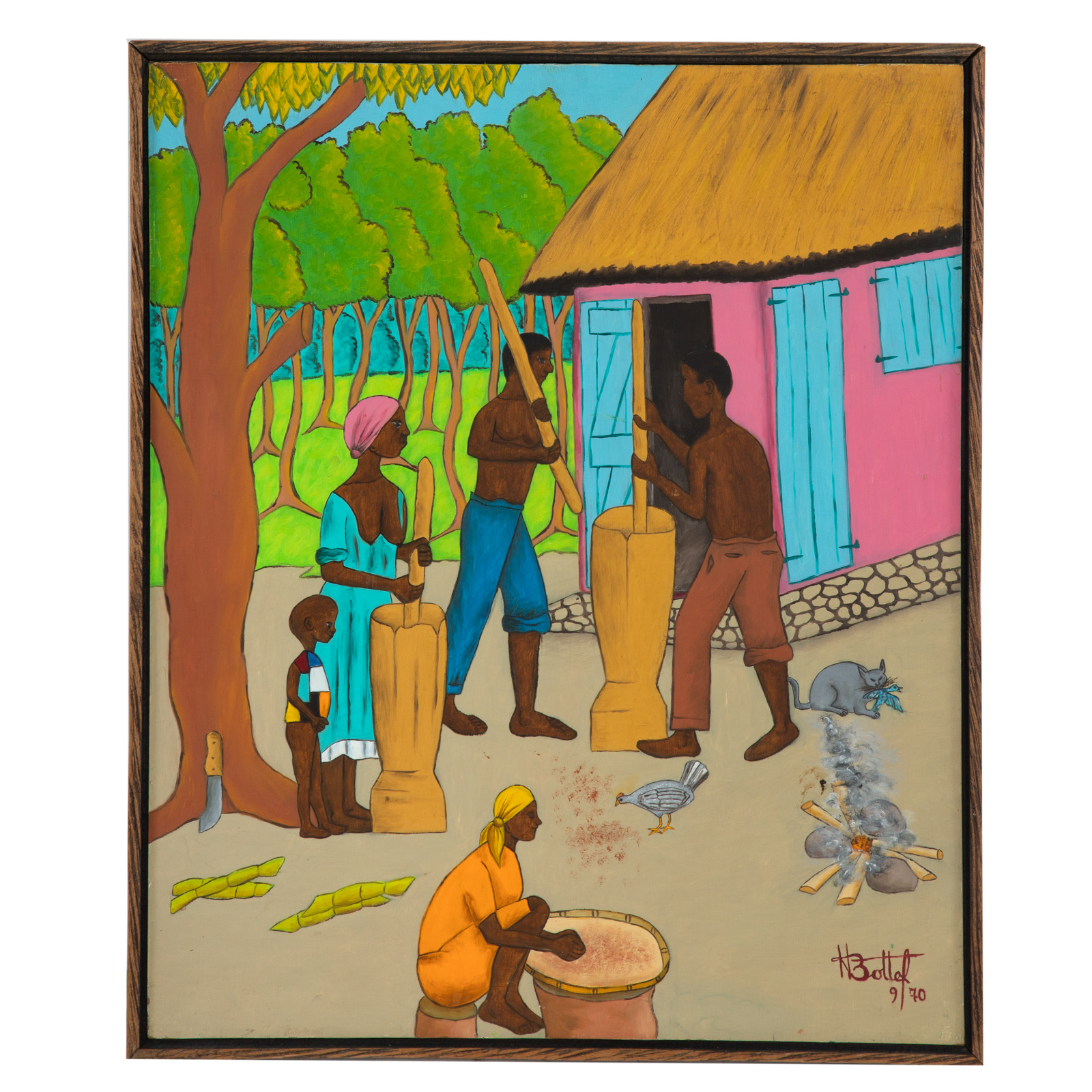 Appraisal: HENRI BOTTEX VILLAGE OIL Haitian b th century Oil on