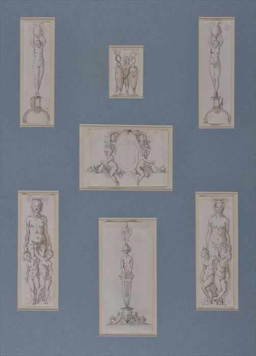 Appraisal: ITALIAN SCHOOL GROUP OF SEVEN SCULPTURAL AND DECORATIVE STUDIES Pen