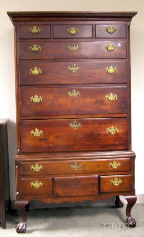 Appraisal: Pennsylvania Chippendale Carved Walnut Two-Part High Chest of Drawers restored