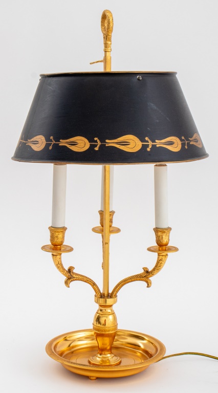 Appraisal: FRENCH EMPIRE STYLE BRASS ARMS BOUILLOTTE LAMP French Empire style