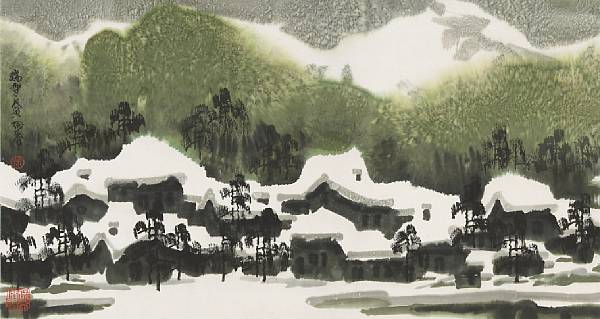 Appraisal: Xu Xi b Winter Village Hanging scroll ink and color