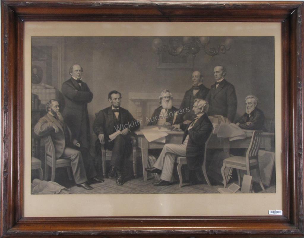 Appraisal: A framed antique engraving First Reading of the Emancipation Proclamation