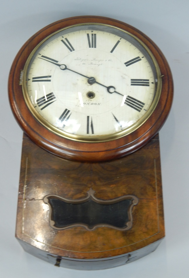 Appraisal: A thC drop dial clock in a brass inlaid walnut