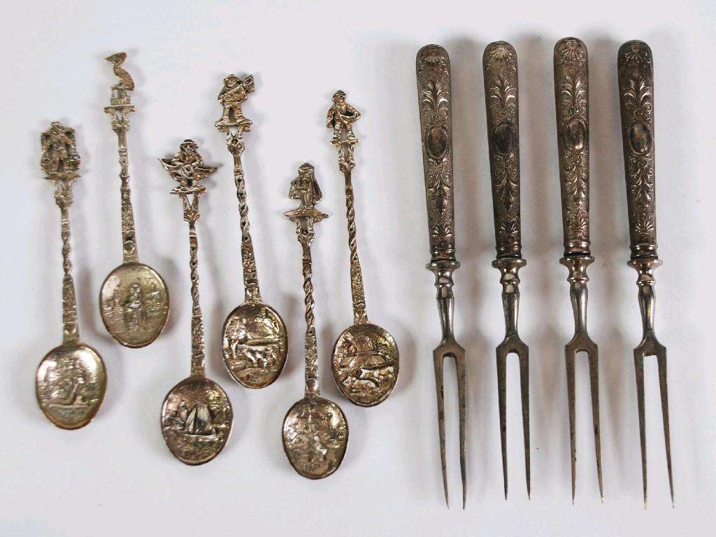 Appraisal: CASED SET OF SIX PROBABLY DUTCH CONTINENTAL SILVER COLOURED METAL