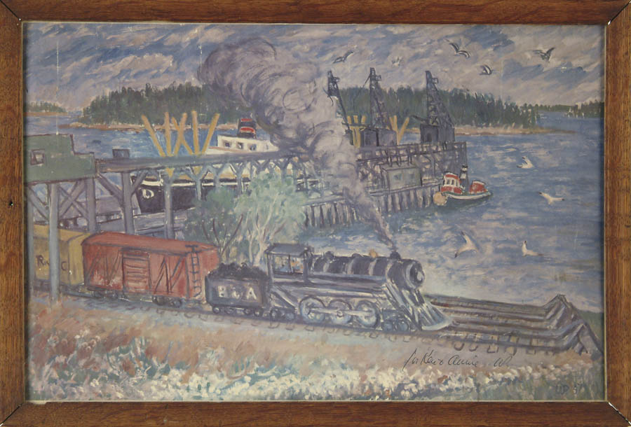 Appraisal: WALDO PEIRCE American - TRAIN NEXT TO DOCK Print on