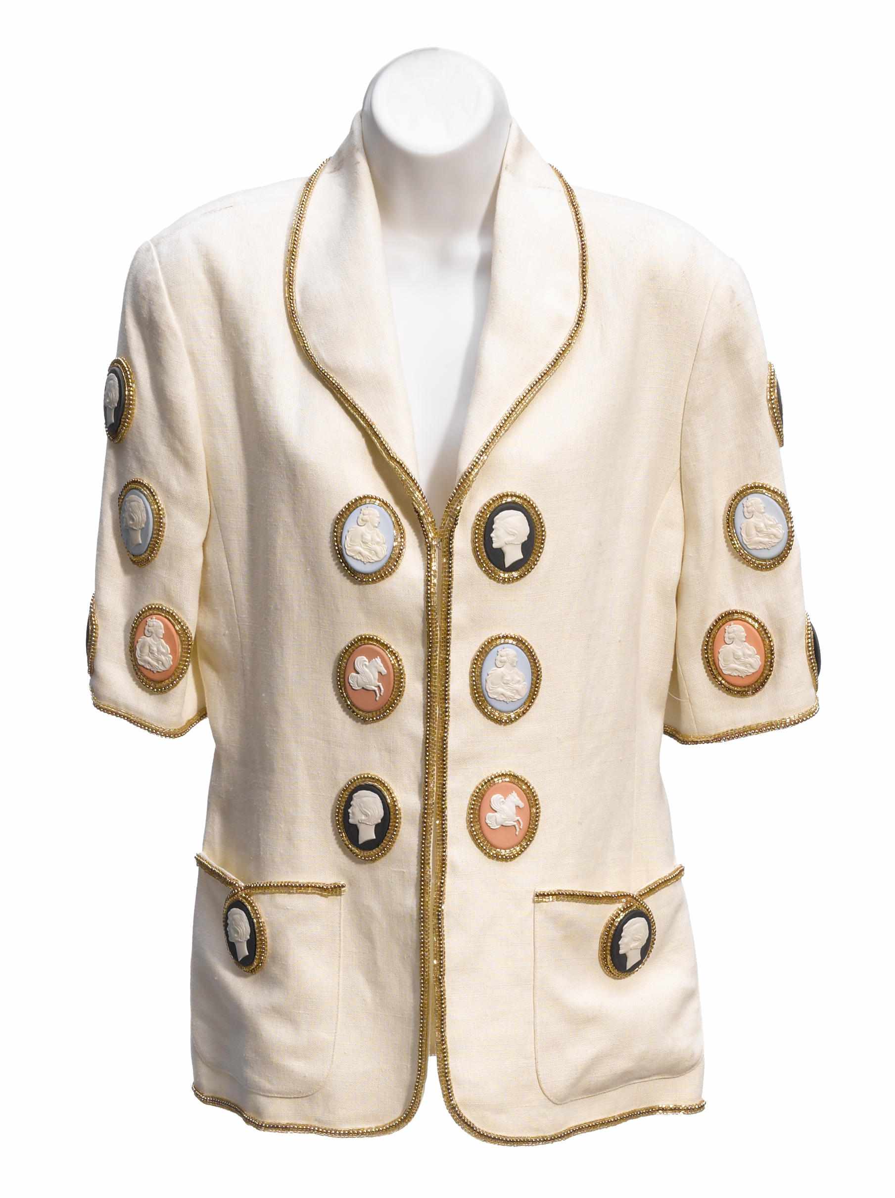 Appraisal: A Chanel cream beaded and cameo short sleeve jacket size