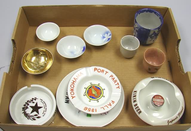 Appraisal: Lot of Japanese military sake cups and Japanese ash trays