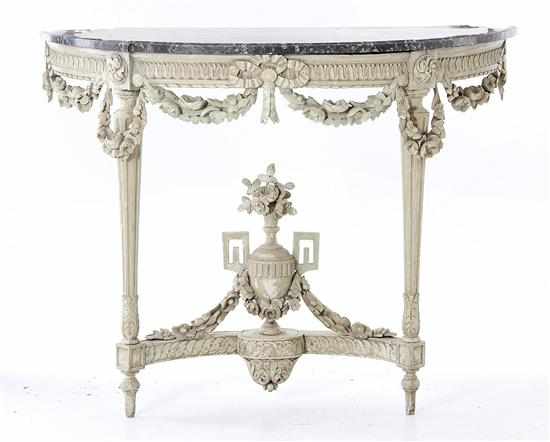 Appraisal: Louis XVI carved and painted marbletop console table late th