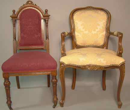 Appraisal: TWO CHAIRS INCLUDING ONE VICTORIAN OAK BURGUNDY DAMASK UPHOLSTERED AND