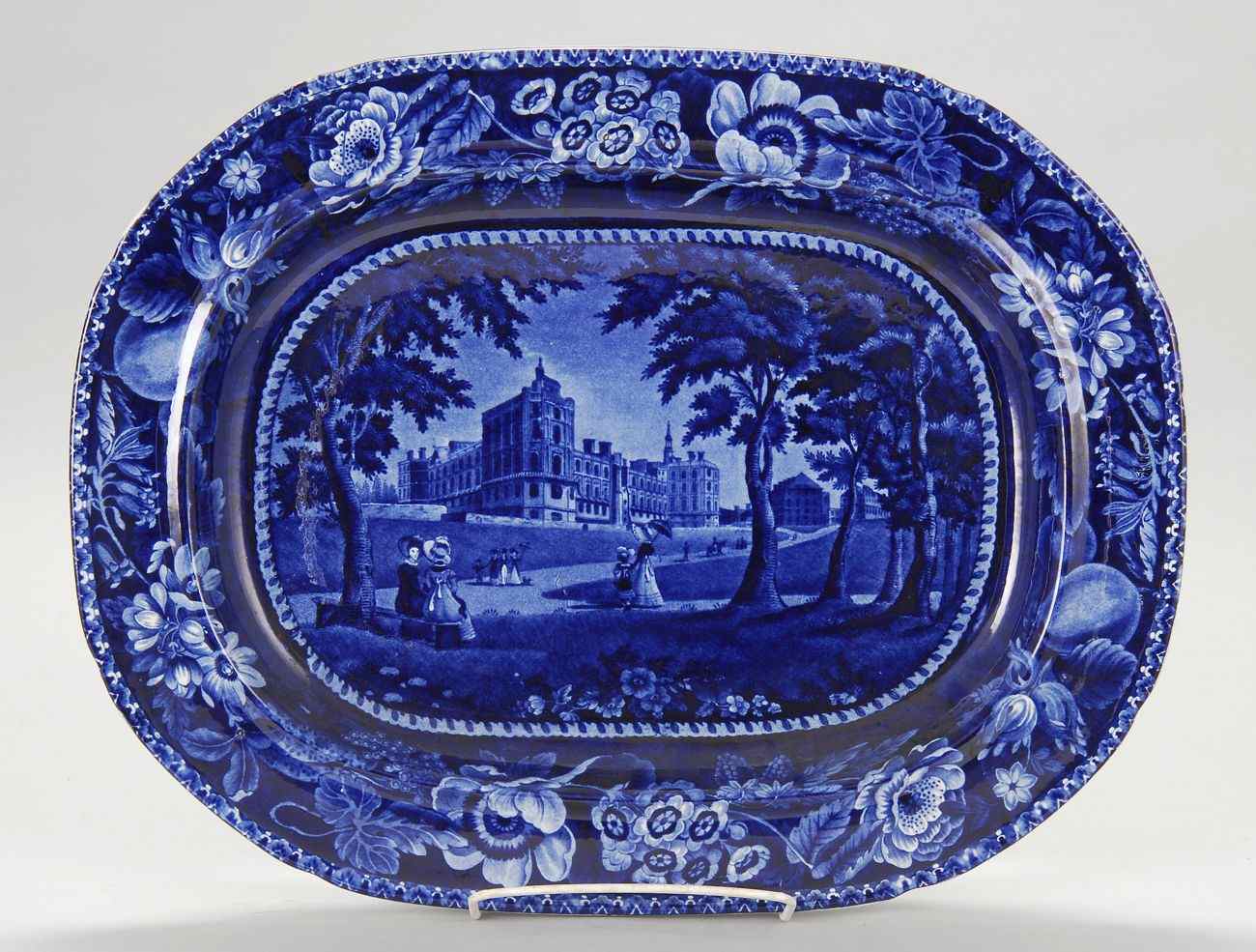 Appraisal: DARK BLUE STAFFORDSHIRE PLATTER th CenturyPicturesque scenery Palace of St