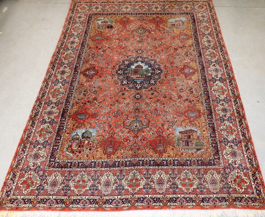 Appraisal: PERSIAN TABRIZ SILK PICTORIAL ROOM SIZE CARPET RUG Persia th