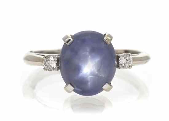 Appraisal: A Karat White Gold Star Sapphire and Diamond Ring containing