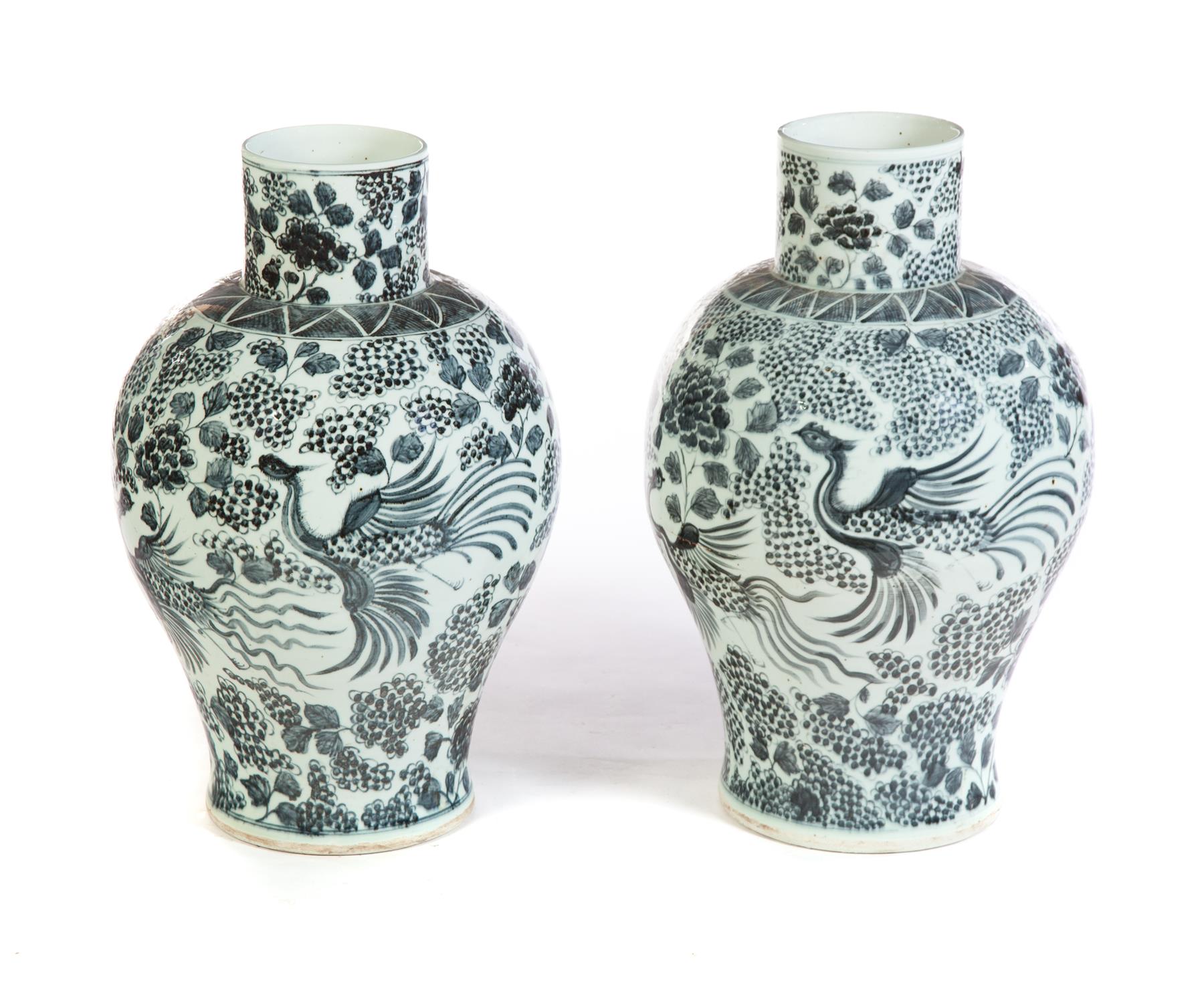 Appraisal: PAIR OF CHINESE VASES Twentieth century Temple size hand decorated