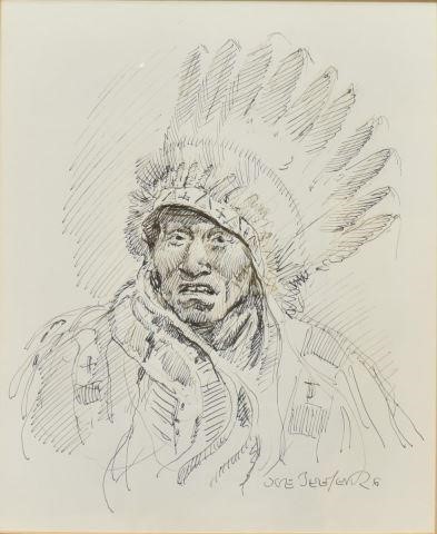 Appraisal: Framed ink drawing on paper Native American Chief signed lower