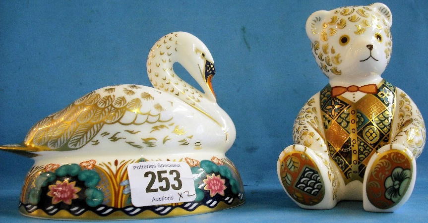 Appraisal: Royal Crown Derby Paperweights Swan and Regal Goldie Bear with