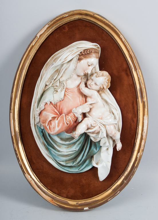 Appraisal: Italian porcelain relief of Madonna and Child Capodimonte in giltwood