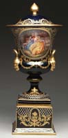 Appraisal: FINE ROYAL VIENNA HAND PAINTED COVERED URN ON STAND Blue