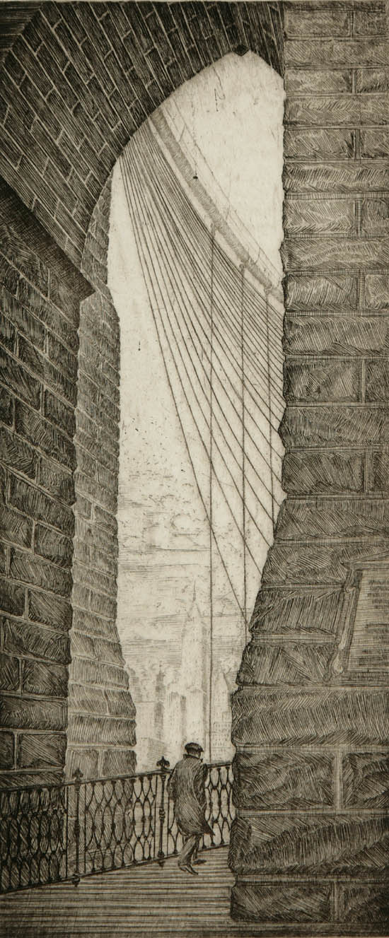 Appraisal: Isaac Friedlander American - Brooklyn Bridge Engraving signed I Friedlander