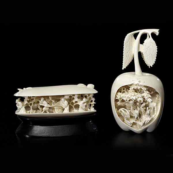 Appraisal: Chinese Carved Ivory Chinese early th century Two pieces of