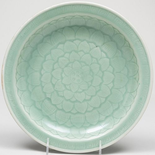 Appraisal: CHINESE CELADON GLAZED POTTERY DISHUnmarked in diam Condition Minor wear