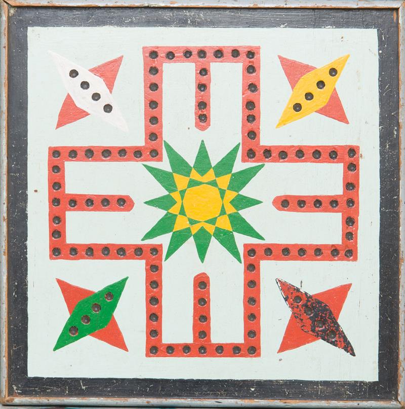 Appraisal: PAINTED FOLK ART GAME BOARD Double-sided with two games x