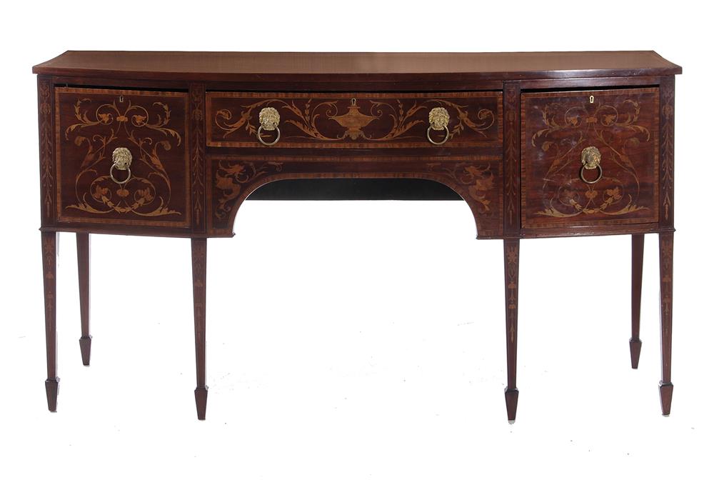 Appraisal: George III style marquetry-inlaid sideboard late th century inlaid bowfront