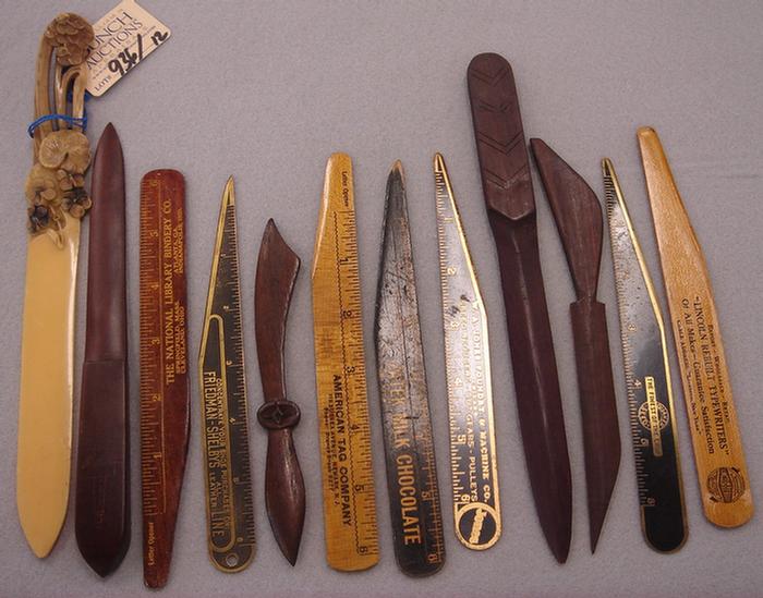 Appraisal: Lot of vintage advertising letter openers Including metal rulers wooden