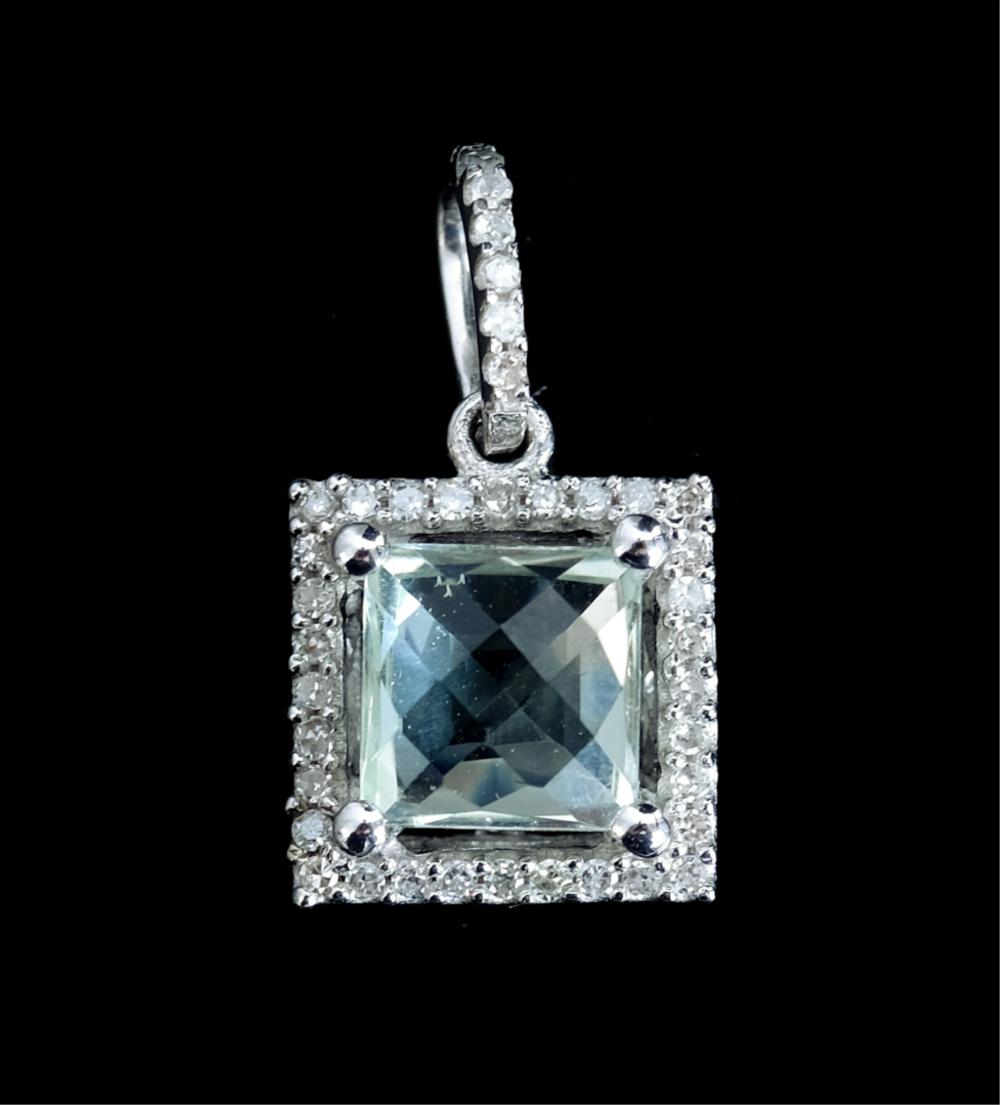 Appraisal: K WG DIAMOND GREEN AMETHYST PENDANT k white gold pendant