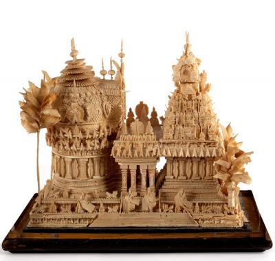 Appraisal: A late th Century Indian paperwork diorama of a temple