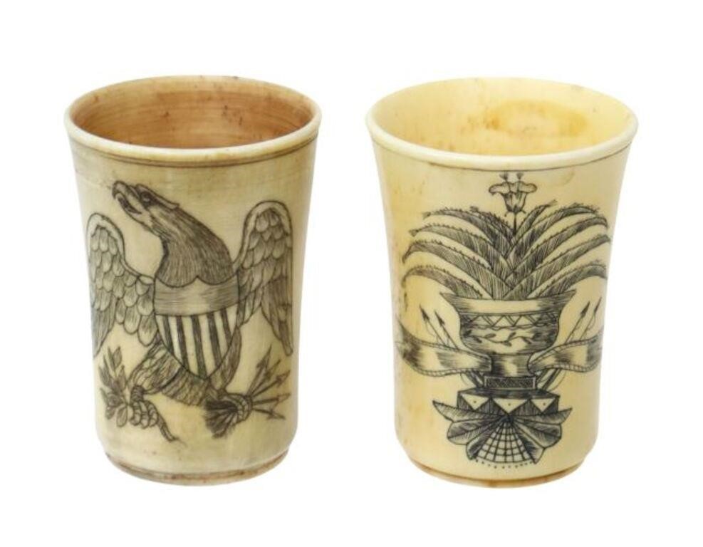 Appraisal: lot of American Civil War era scrimshaw engraved bone cups