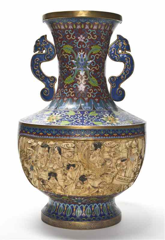 Appraisal: A Chinese Cloisonne and Carved Bone Baluster Vase having a