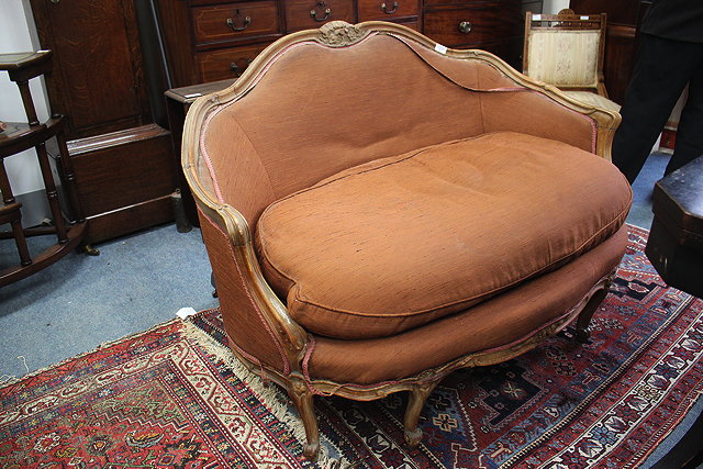 Appraisal: AN TH CENTURY FRENCH STYLE BEECH FRAMED SMALL SOFA with