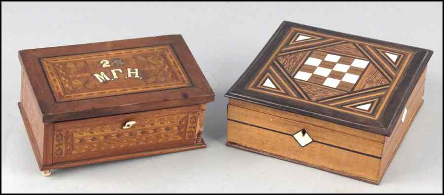 Appraisal: BONE INLAID BOX Together with an inlaid box with a