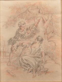 Appraisal: French Pencil and Red Chalk Courting Scene French School Pencil