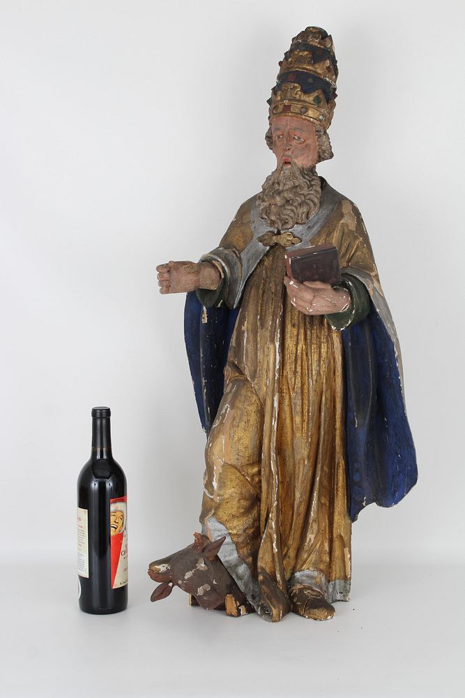 Appraisal: Italian Carved Polychrome Figure of a Bishop Italian carved and