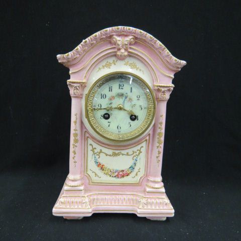 Appraisal: French Victorian Porcelain Cased Clock Japy Freres movement classical column