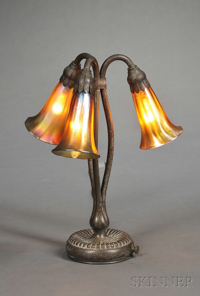 Appraisal: Tiffany Studios Lily Lamp Favrile glass and bronze New York