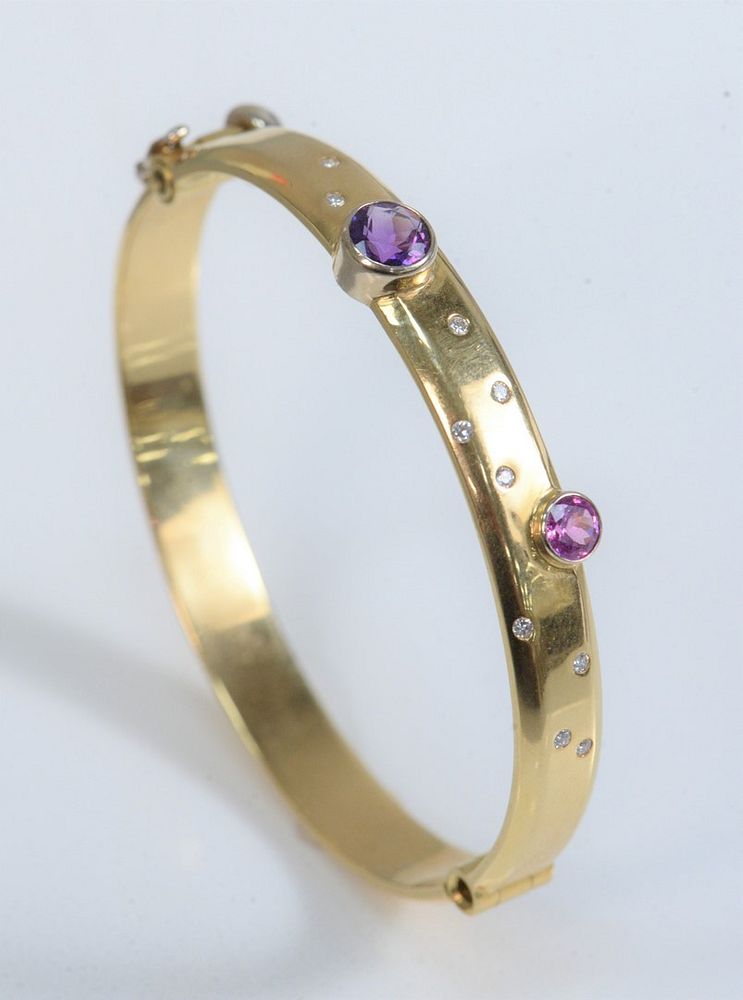 Appraisal: Karat Yellow Gold Bangle Style Bracelet set with amethyst pink